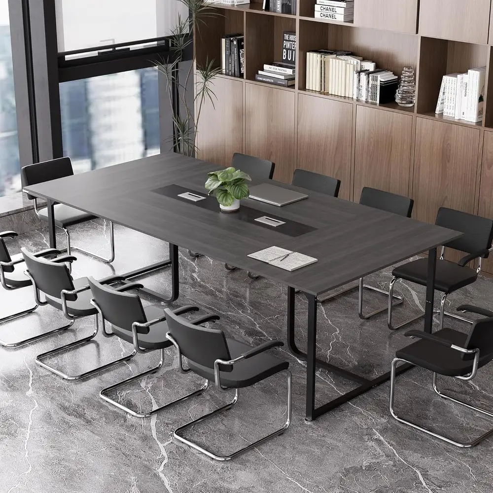 

Conference Table with Grommet, Stable Structure, Adjustable Foot Pads, Large Seminar Table for Office Meeting 94.4 L x 47.2 W x