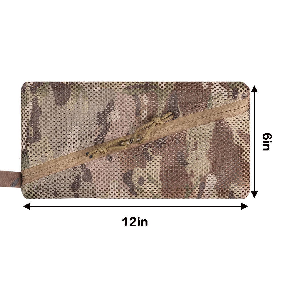 6 * 12in Tactical Mesh EDC Pouch Net Storage Bag Utility Tool Pocket Modular Admin Pouch Two-way Zipper Camping Travel Hunting Bag