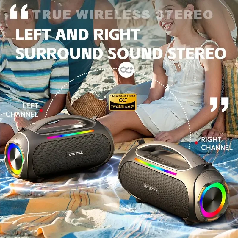 New Super Powerful Bass Boombox Outdoor Waterproof Subwoofer TWS Party Speakers Support TF Card USB Drive AUX Microphone Input