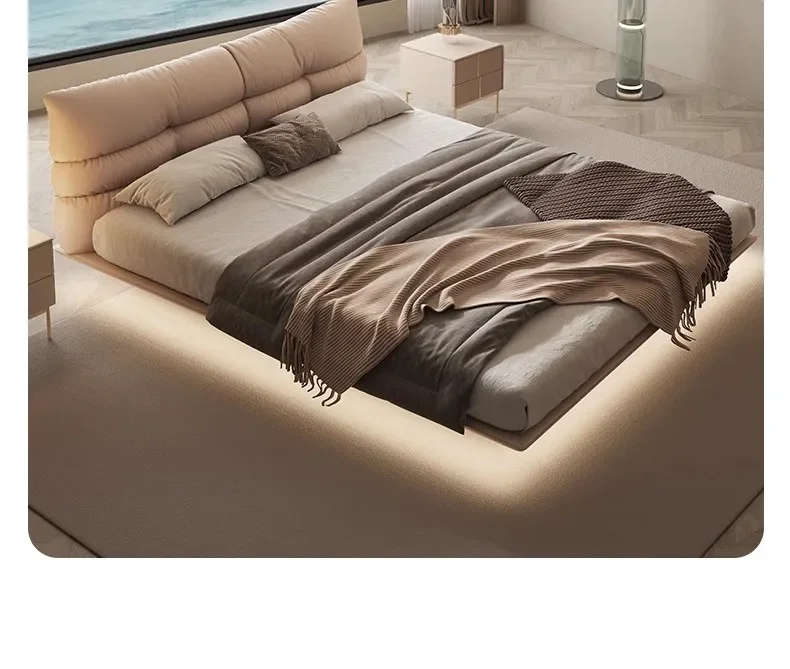 

ABCItalian Luxury Floating Bed Double Queen Size Solid Wood Soft Italian French Design Home Master Bedroom Minimalist