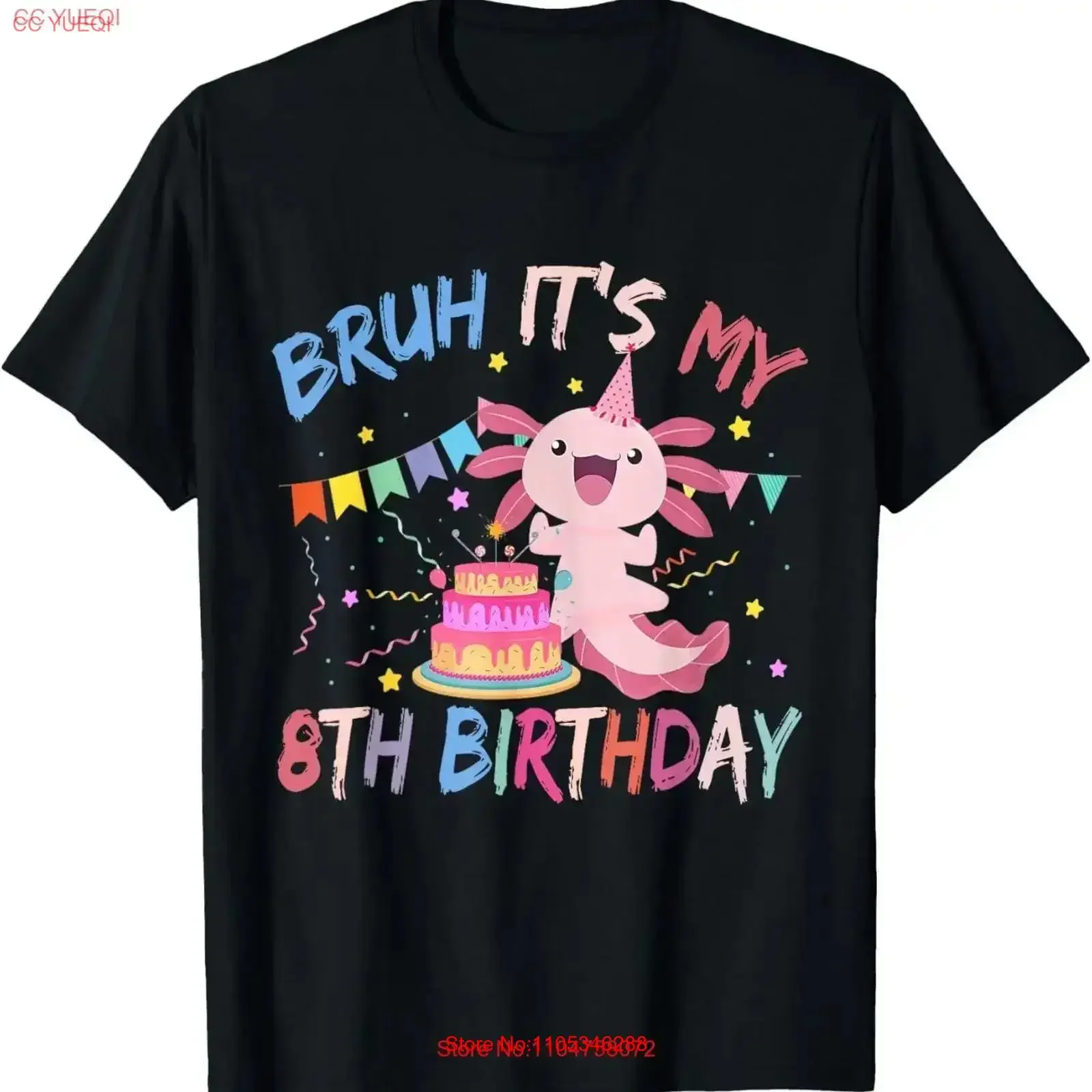 Bruh It's My 8th Birthday Axolotl 8 Year Old T-Shirt Vintage Washed Fashion Stylisch Atmungsaktiv Bequem Herren Vintage