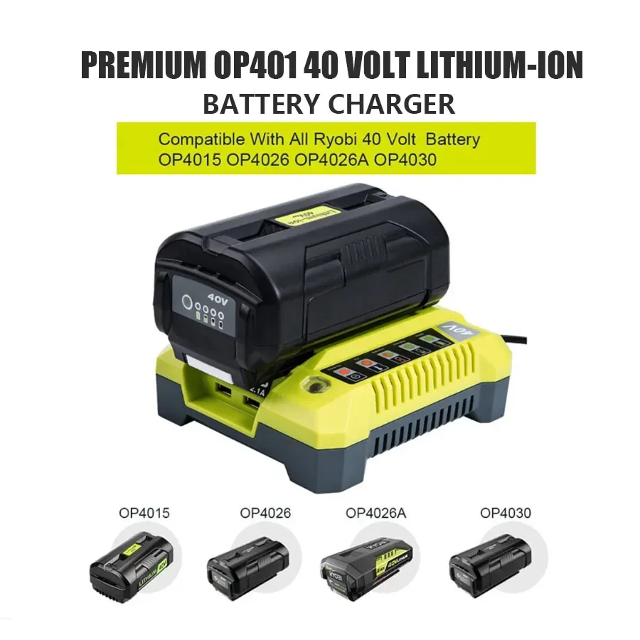 OP401 Lithium-Ion Battery Charger for Ryobi 40V Li-ion Battery OP4050A OP4015 OP4026 OP4030 OP4040 OP4050 OP400A OP403A ZROP401