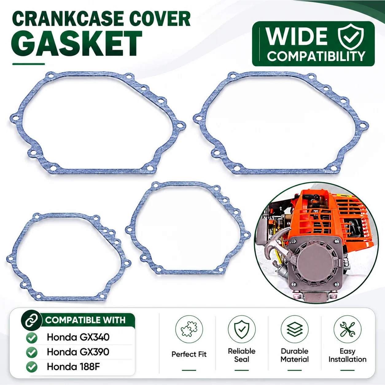 2Pcs Crankcase Cover Gasket Set For Honda GX390 GX340 188F 11HP 13HP Engine Parts Replaces 11381-ZE3-801 11381-ZE3-800