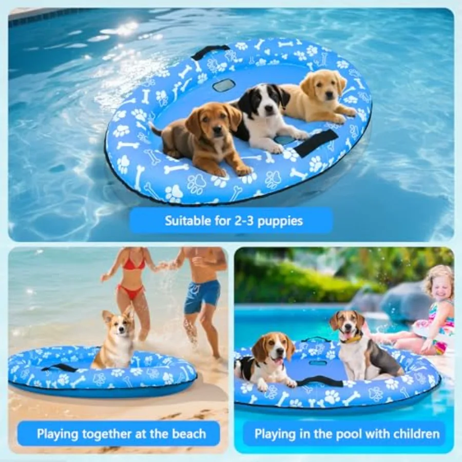 59'' x 39'' opblaasbare hondenzwembadvlotter met touw - scheurbestendig osmateriaal blauwe kleur stabiele ondersteuning voor klein, middelgroot, groot D