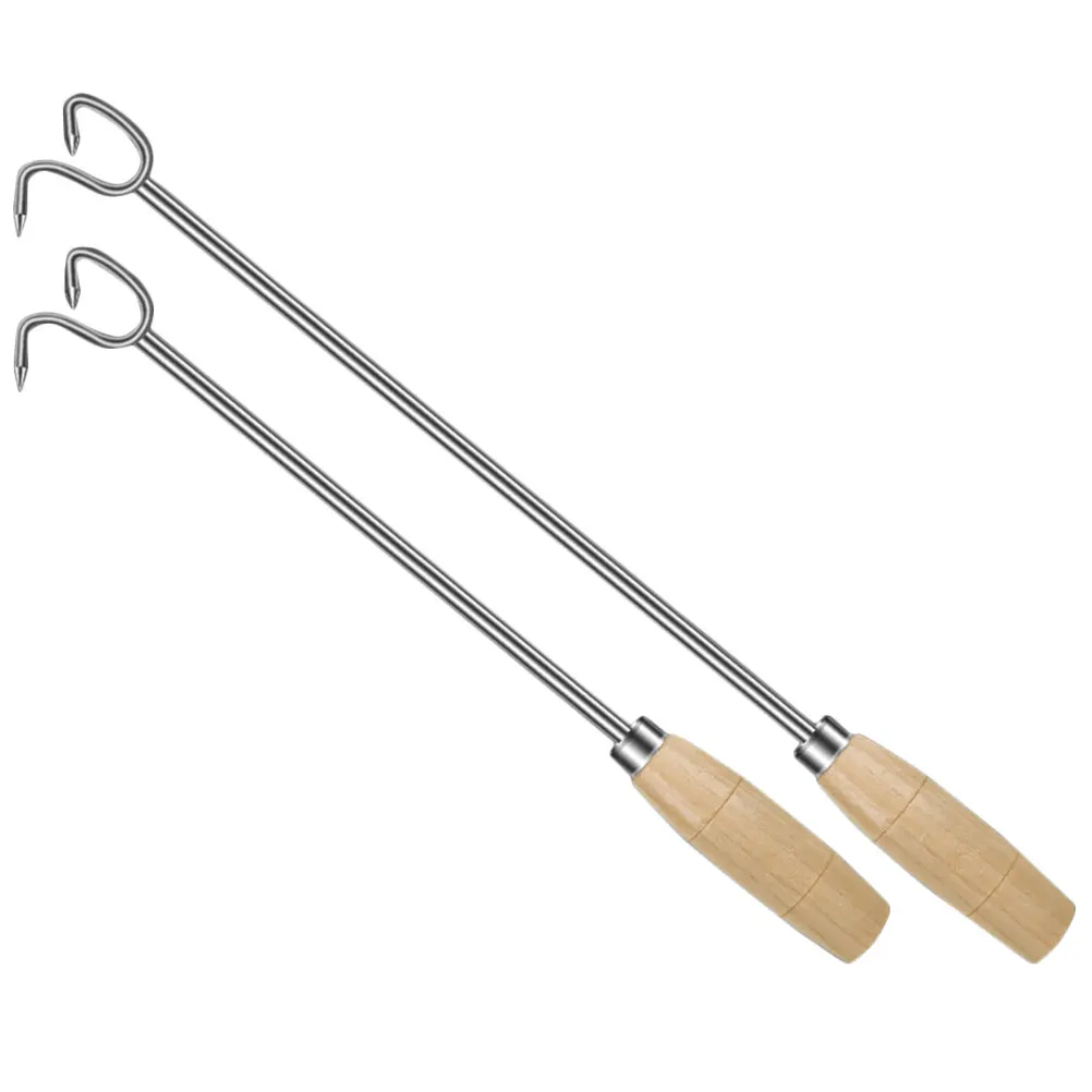 

2 Pcs Cooking Hook for Steak Meat Stainless Steel Slotted Turner Bacon Grill Flipper Tools