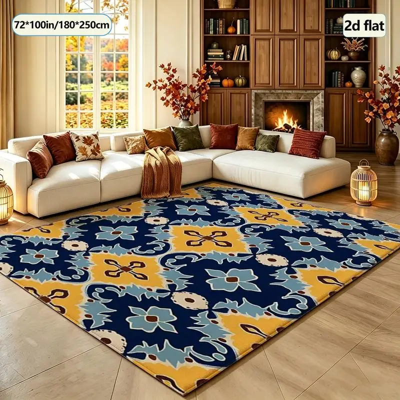 1 piece of ornate traditional tile-style woven rug, soft and comfortable, suitable for autumn and winter, lightweight and easy to maintain, ideal for living room, bedroom, dining room, entryway home decor