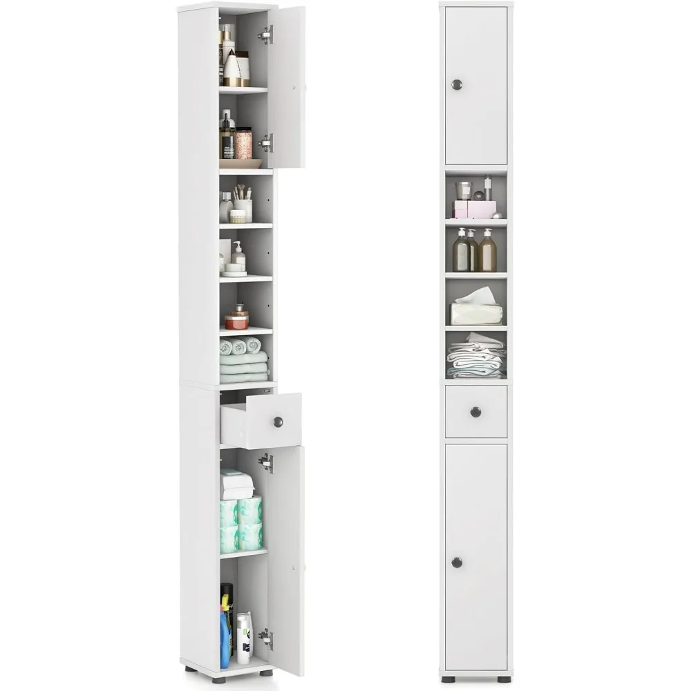 

Tall Slim Bathroom Storage Cabinet, 71" Freestanding Bathroom Cabinet w/ 2 Doors, 1 Drawer & 5 Adjustable Shelves,