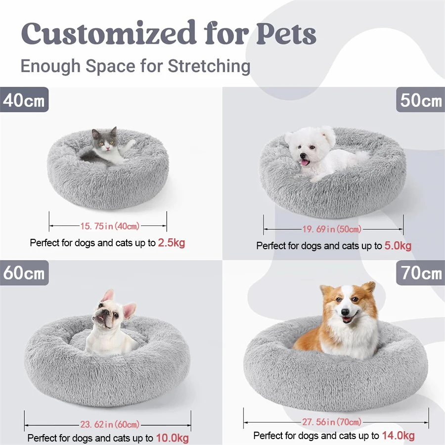 Weiches, langes Plüsch-Katzenhaus, Hundebett, beruhigendes, warmes Kunstfell-Bett, Donut-förmiges, komfortables Schlafbett, waschbar für kleine und mittelgroße Hunde und Katzen – Detail 7