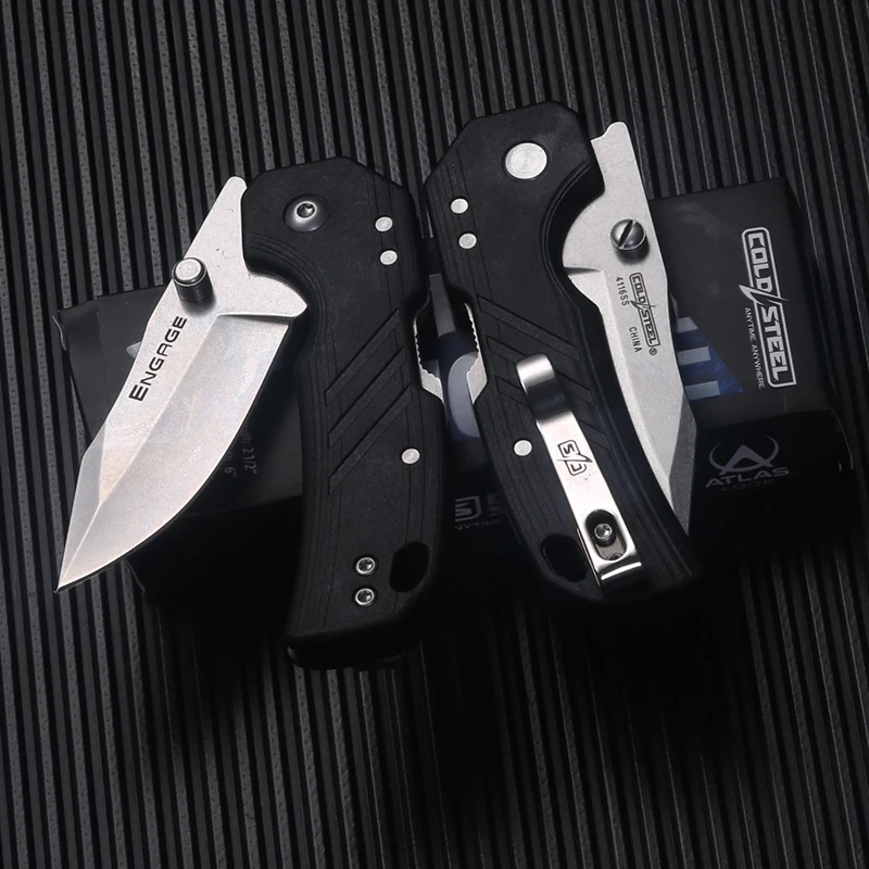 Folding knife 440C clip-on blade Black nylon fiber handle survival utility knife. Tactical equipment