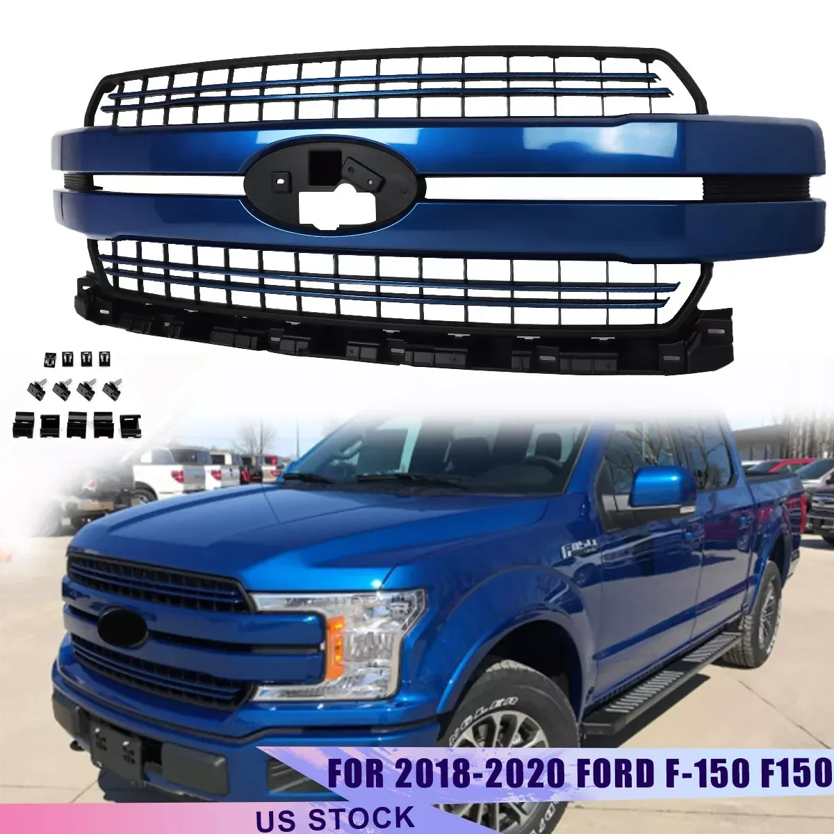 

Front Bumper Grille For 2018 2019 2020 Ford F-150 F150 Grille Assembly Radiator Grills Lariat Style Lightning Blue N6 SAIQINGSP