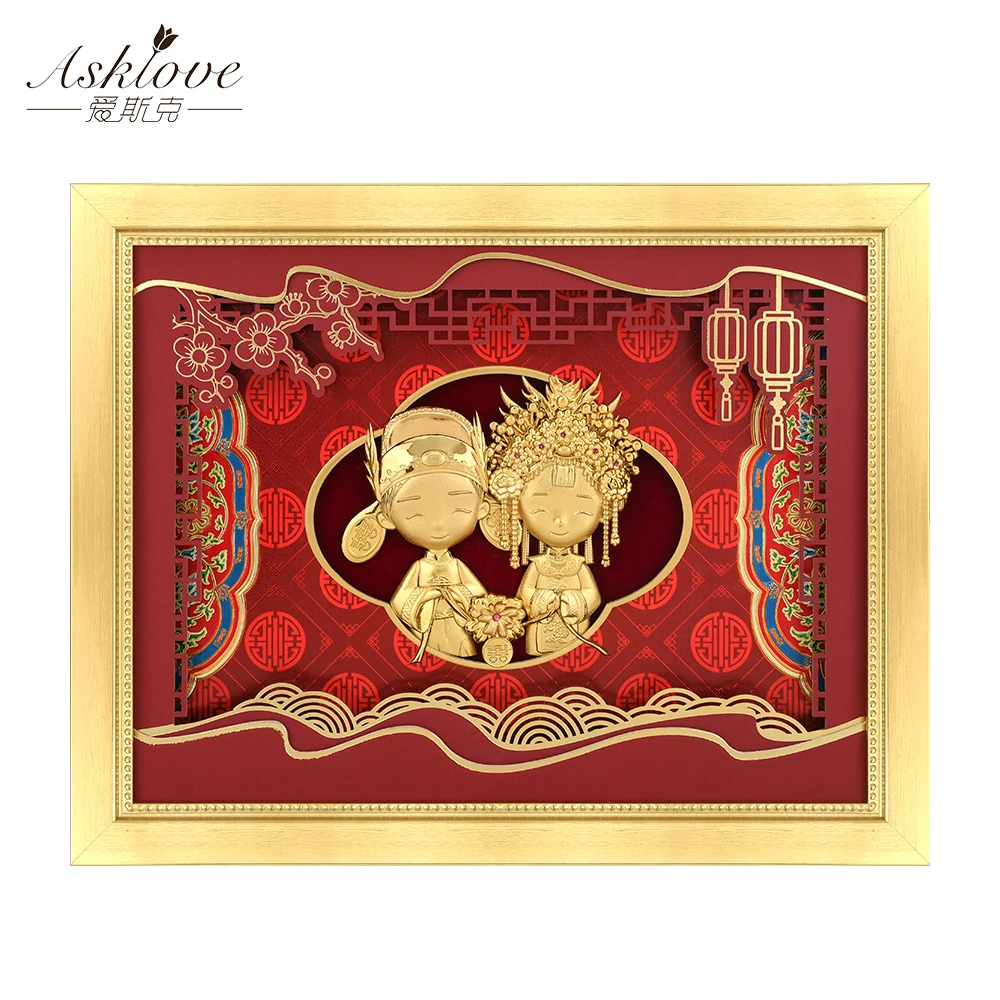 Unique Wedding Painting Decoration Chinese Wedding Painting 24K Gold Foil Wall Pictures For Living Room Home Decorations Gifts