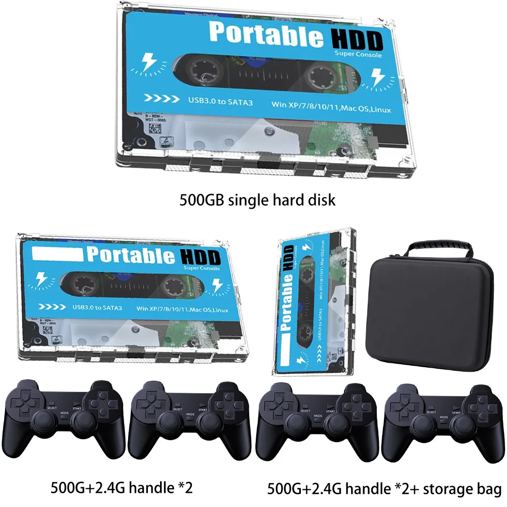 Kinhank 500G HDD Retro Game HDD Support 70 Simulator Batocera External Hard Disk Drive Built in 55000 Games 3.0 USB for Win7-11