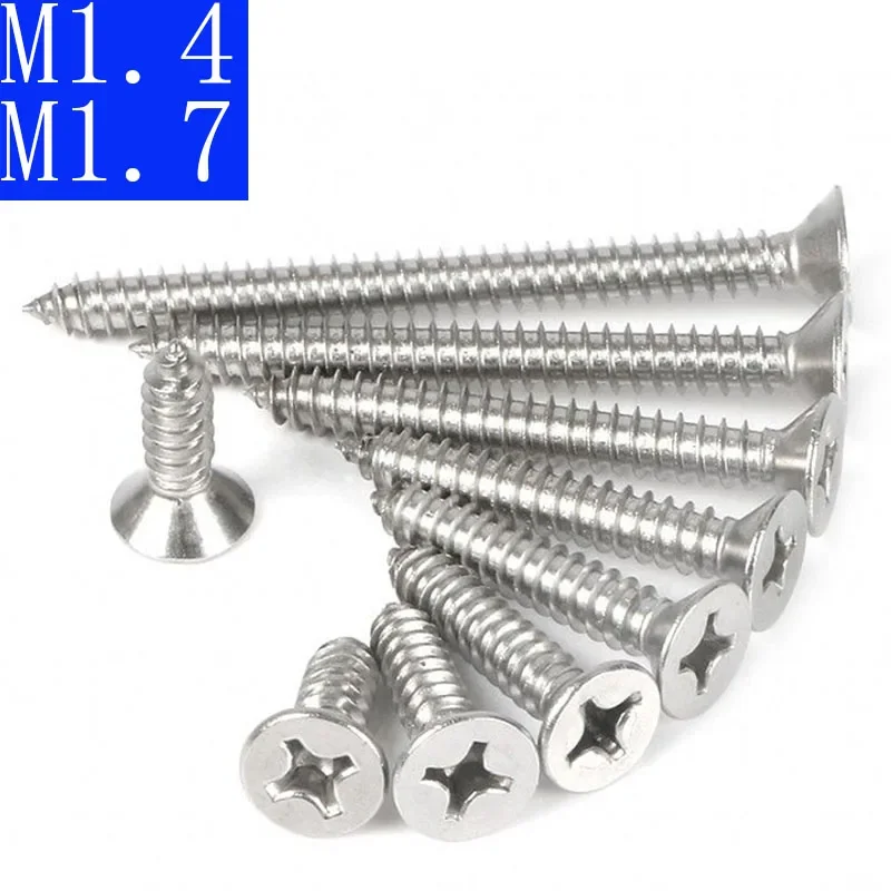 M1.4 M1.7 304 Stainless Steel Flat Head Phillips Self Tapping Screws  Wood Screws GB 846  DIN 7982