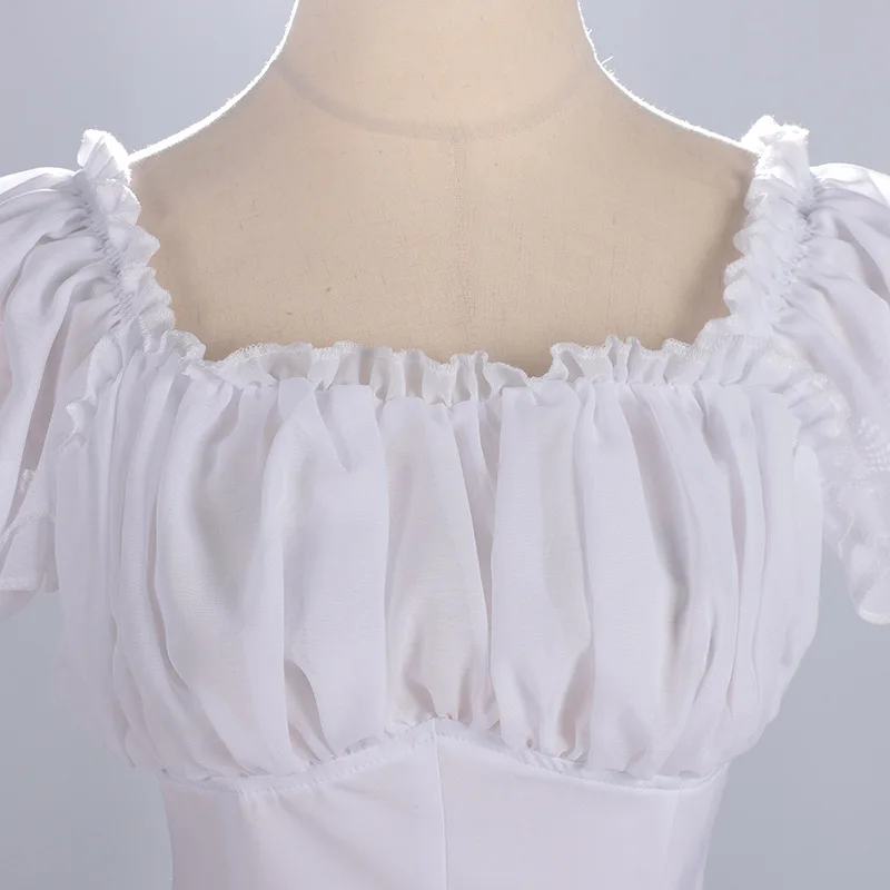 قميص نسائي صيفي جديد أوروبي أمريكي لعام 2025 مثير بدون أكتاف ، قميص نسائي بلون واحد وأكمام فقاعية #6