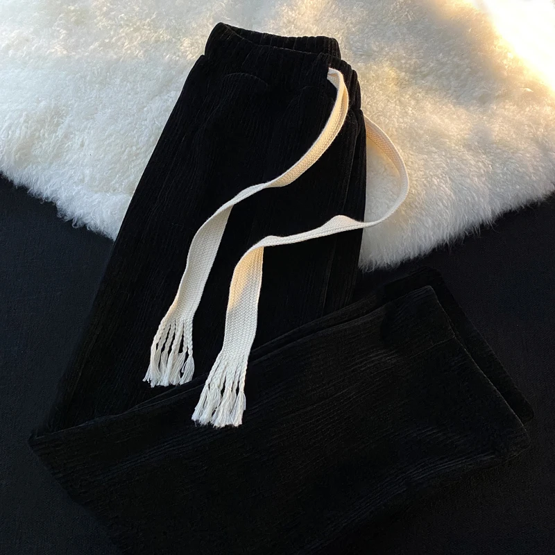 

Вельветовые мужские повседневные брюки, осенне-зимние драпированные прямые свободные спортивные брюки для подростков, широкие брюки большого размера для отдыха, длинные брюки