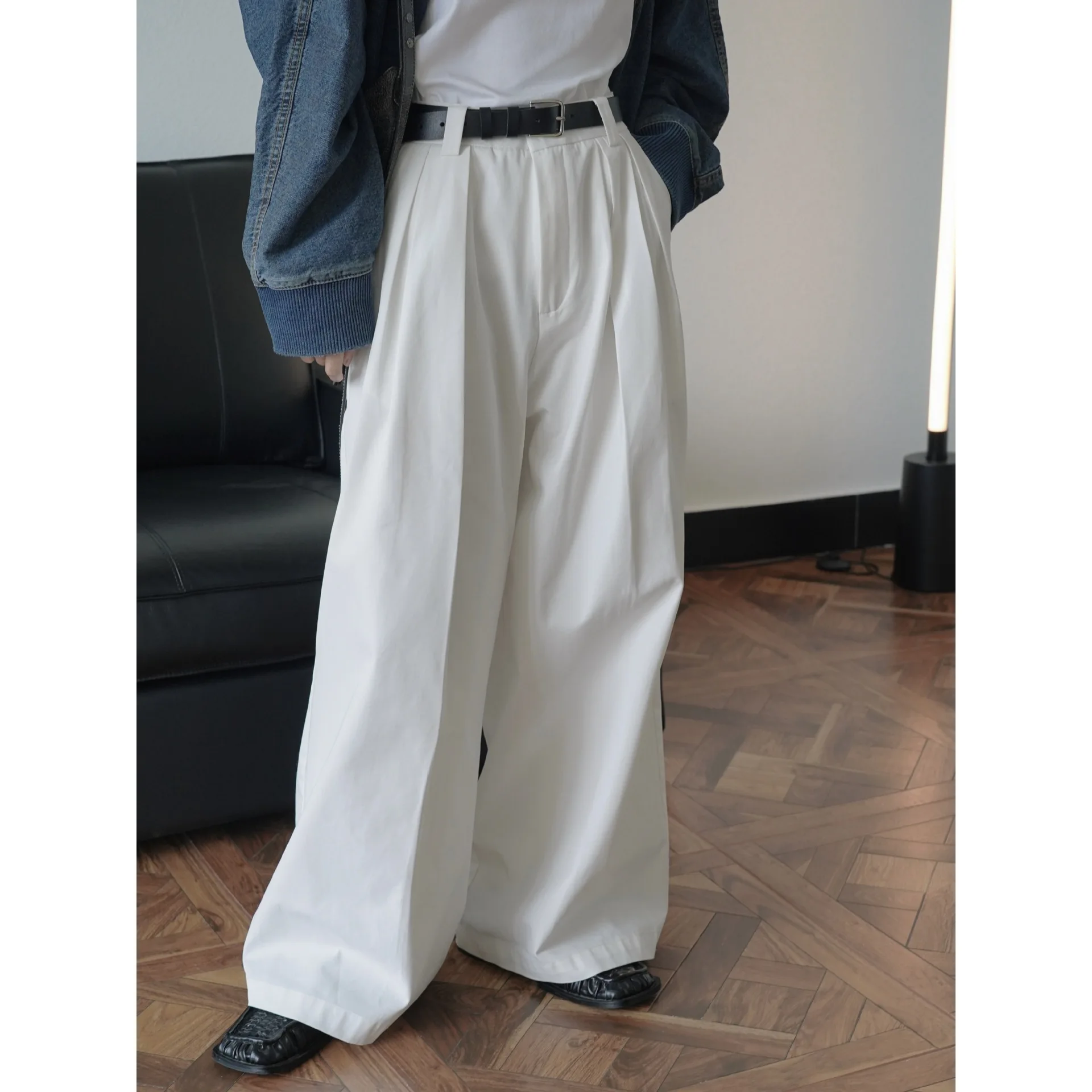 2024 Women Autumn Pants High Waist Wide Leg Straight Cotton Pants Fashion Clothes White Long Pants Female Trousers