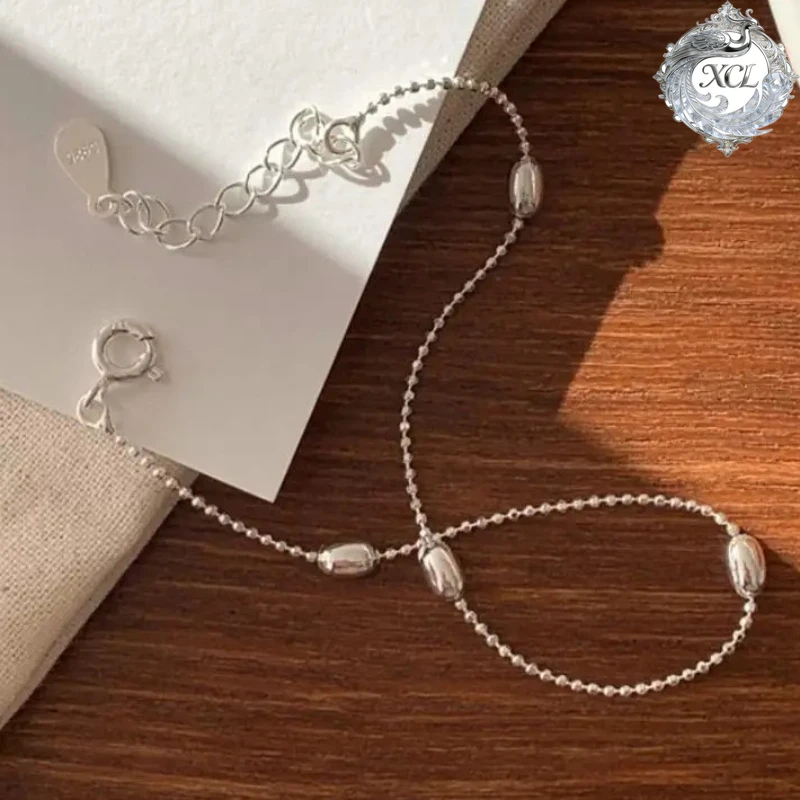 

Браслет XCL из стерлингового серебра 925 пробы с геометрическими бусинами в форме оливы, простое тонкое украшение, модный повседневный подарок для женщин