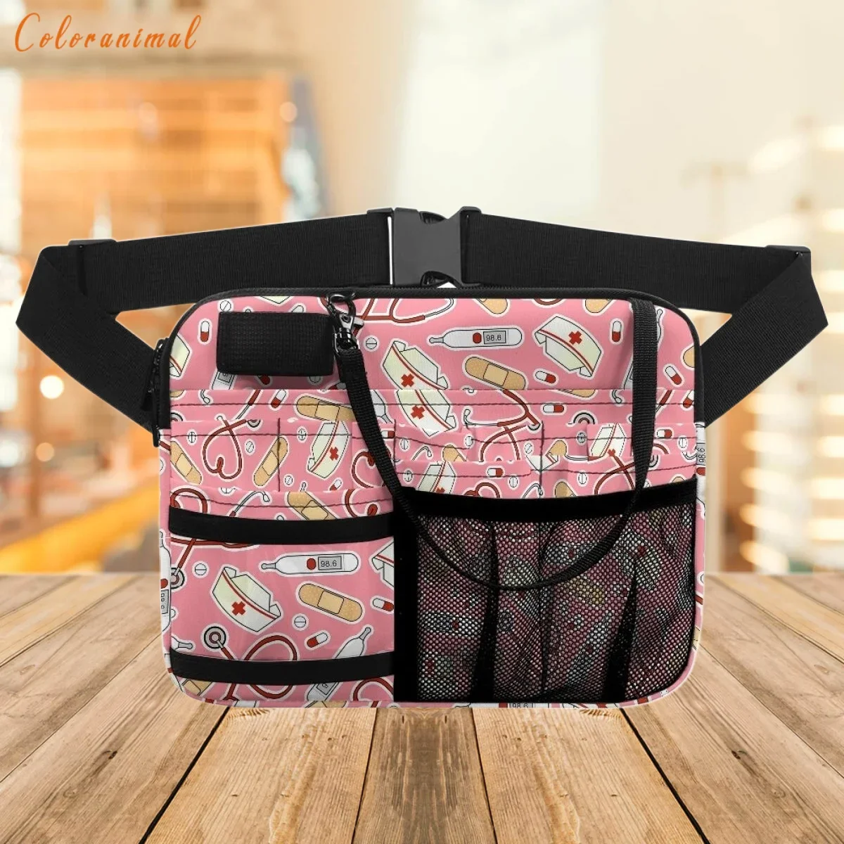 

Adjustable Shoulder Pink Fanny Pack Cartoon Medical Tool Pattern Waist Bags Organizer Zipper Belt Storage riñoneras Para Hombre