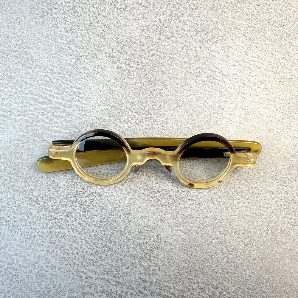 Eyeglass Frames Small Round Vintage Retro Handmade Honey Black Horn Prescription Man Glasses Frames Optical Lenses Eyeglasses