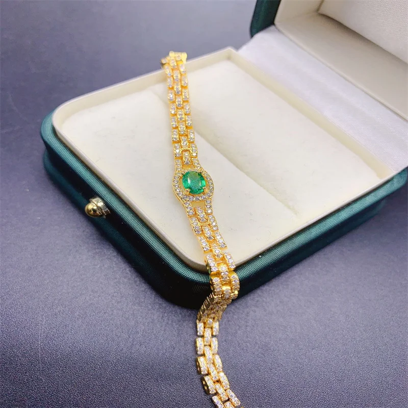 

Ladies 925 Silver pink Blue Treasure emerald natural gem bracelet luxury jewelry package mail women's bracelet boutique