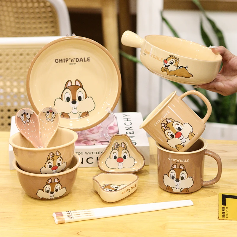 Hot Disney Chichiti Ceramic Lace Bowl Lovely Home Serves Breakfast Salad Bowl Ceramic Noodle Bowl Chopsticks Christmas Gift