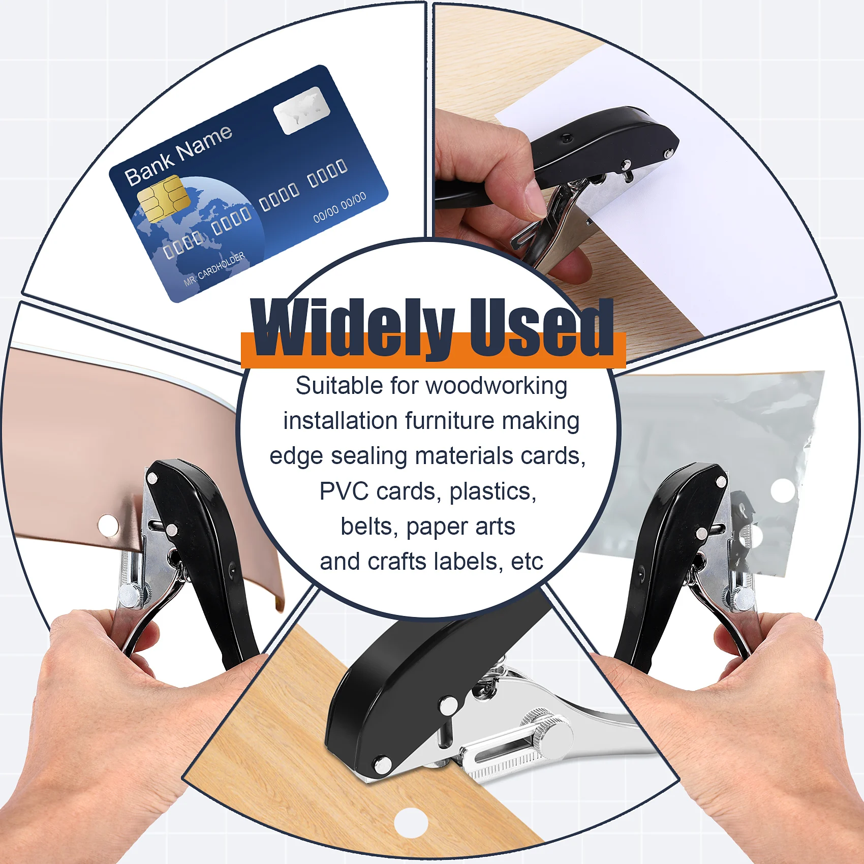 A21Q -2 Pcs Woodworking Tool Plier Card Hole Punch Set Screw Covers Hole Punch With Countersink Drill Adjustable Position 3.2Mm