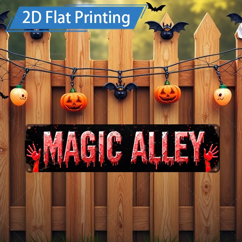 

1 шт. металлическая вывеска, 4x16 дюймов, волшебная вывеска на Хэллоуин с тыквенными летучими мышами, декор для праздничного домашнего декора
