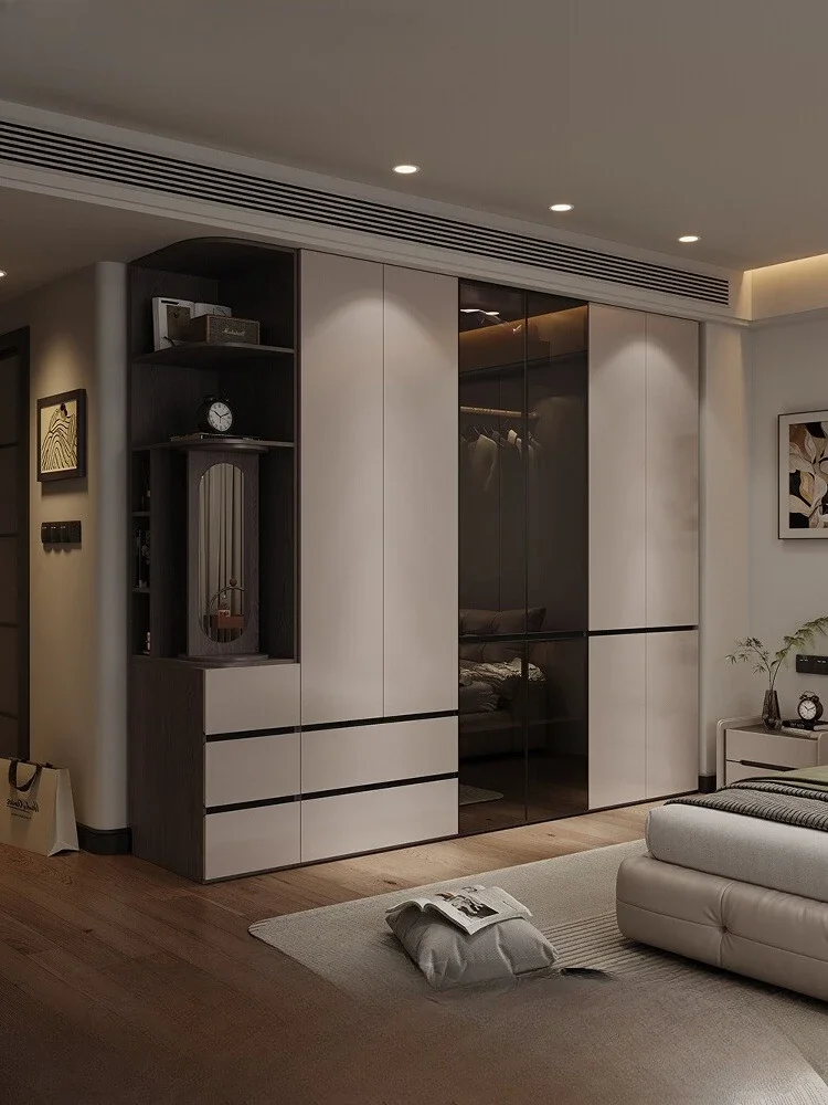 Premium Wardrobe household bedroom glass door segmented casement door solid wood wardrobe