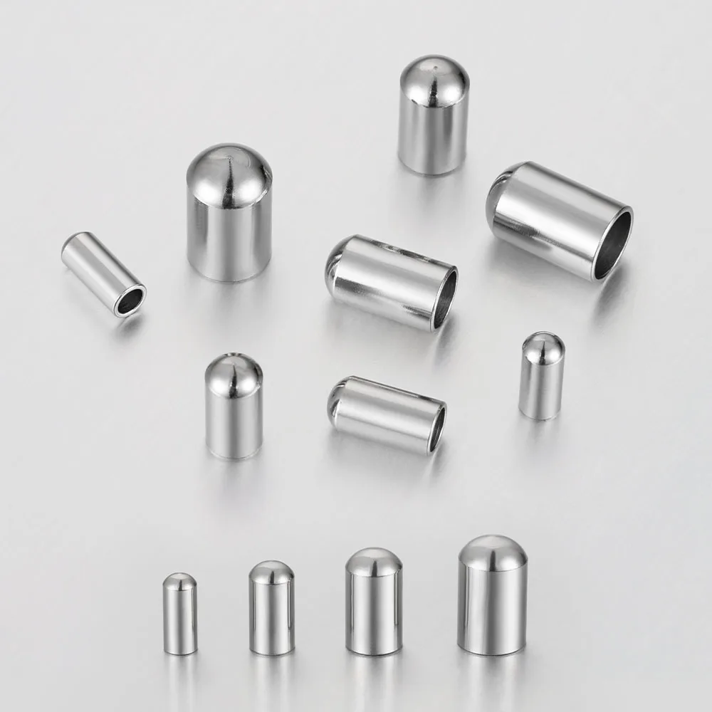 50pcs Stainless Steel Leather End Caps Crimp Cord Wire Hole 2/3/4/5mm Crimp Clasps Fastener