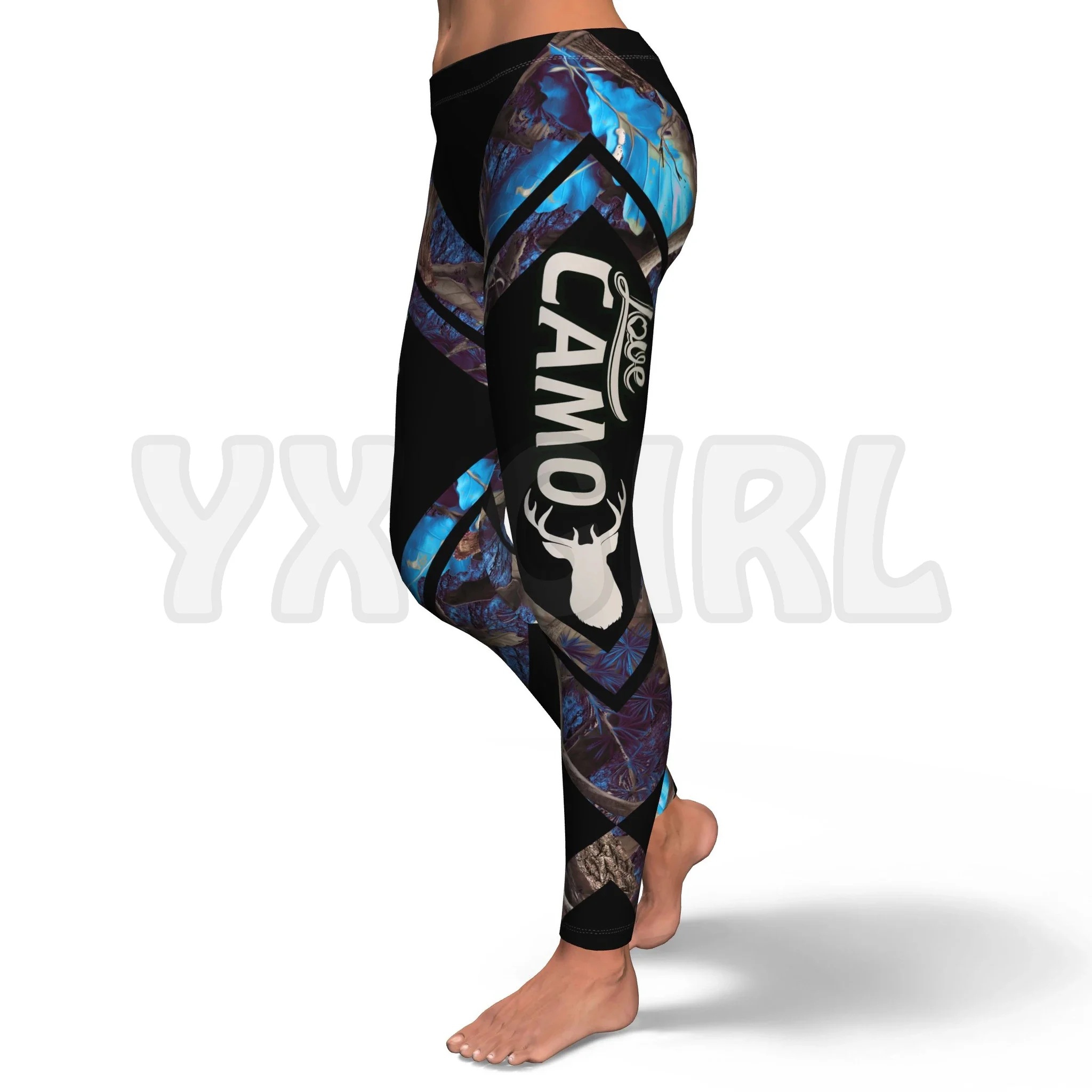 YX GIRL Women\'s For Girl Hunting Love Camo Blue 3D Printed Leggings Sexy Elastic Female Skinny Leggings Gothic Yoga Leggings