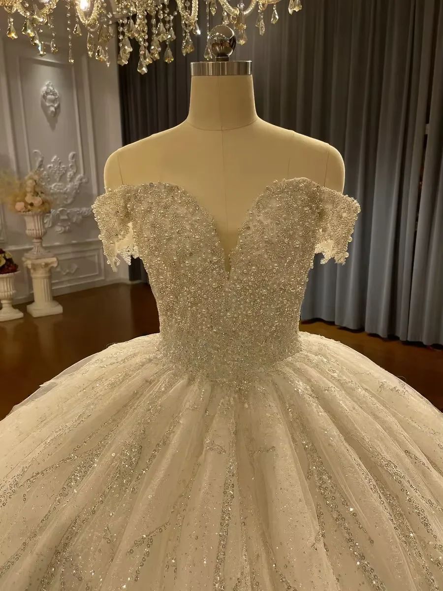 Customized Luxury Wedding Dress Off Shoulder Lace Beads Wedding Dress Amanda Novias Official