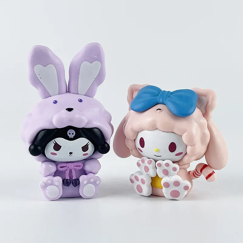 Figura melodia cross-dressing cabeça de ovelha sanrio kulomi menina coração bolo ornamento boneca máquina ovo torção caixa cega