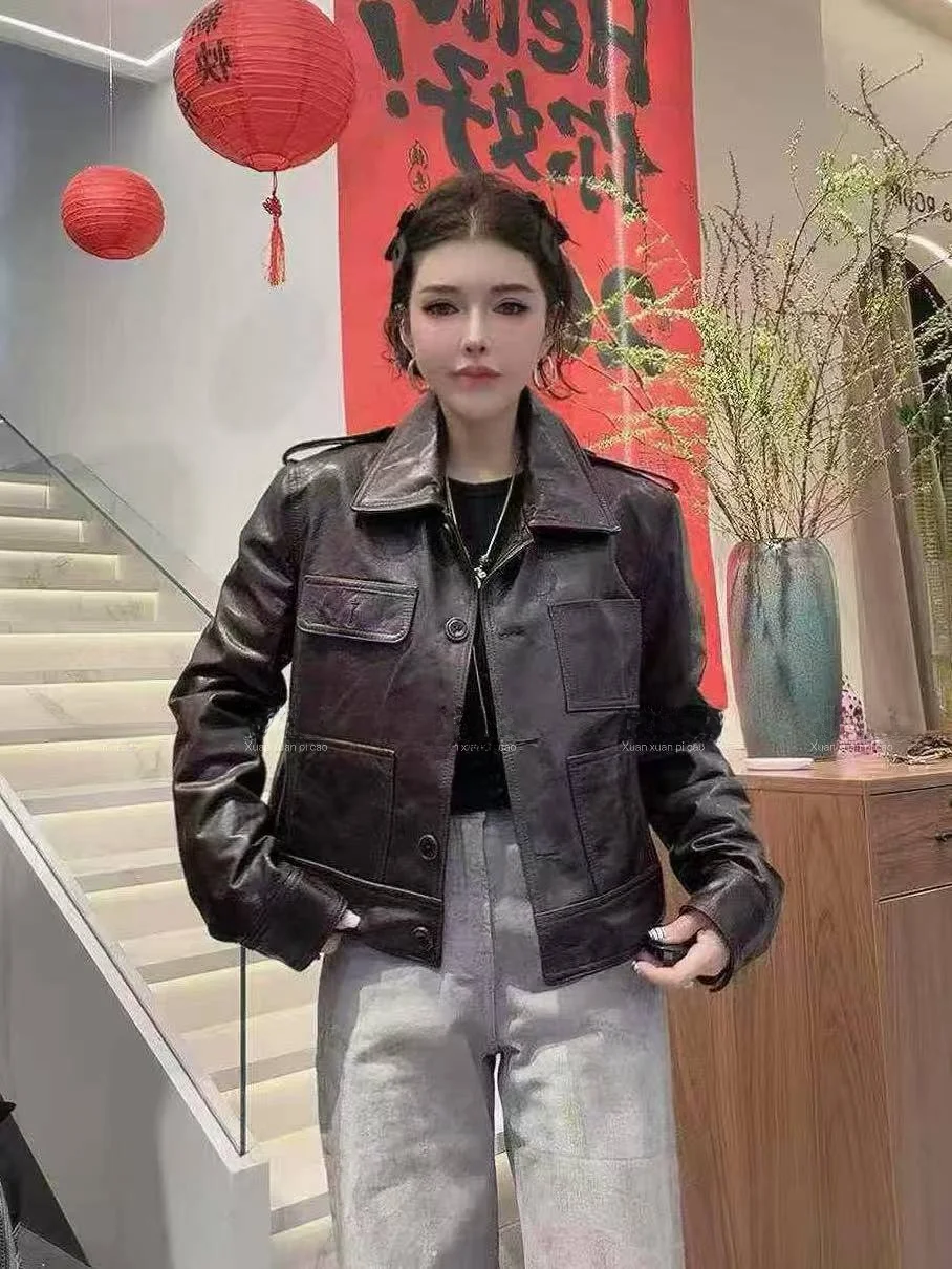 

Ning 2026 New Sle Women's Leather Jaet eepskin Genuine Leather Long Sve Zipper Closure Luxury Feel Coat