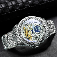 FORSINING 525 Luxury Gold Skeleton Automatic Mechanical Watch Moon Phase Retro Carving Night Light Tourbillon Watches for Man