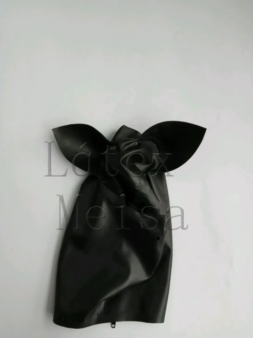 Capots en latex Zentai avec motif de chat animal, oreilles attachées et narines ouvertes et yeux avec fermeture éclair au dos pour adultes