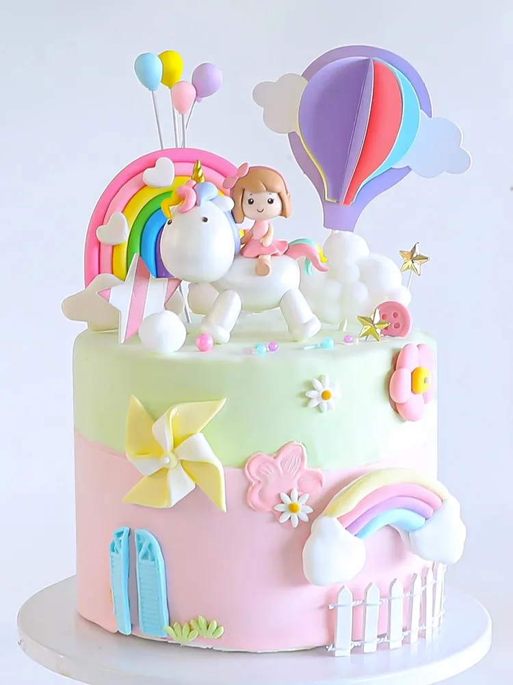 Unicorn Theme Cake Topper Happy Birthday Rainbow Stars Girl Birthday Baby Shower Party  Cake Decoration for Girl's 16th Birthday