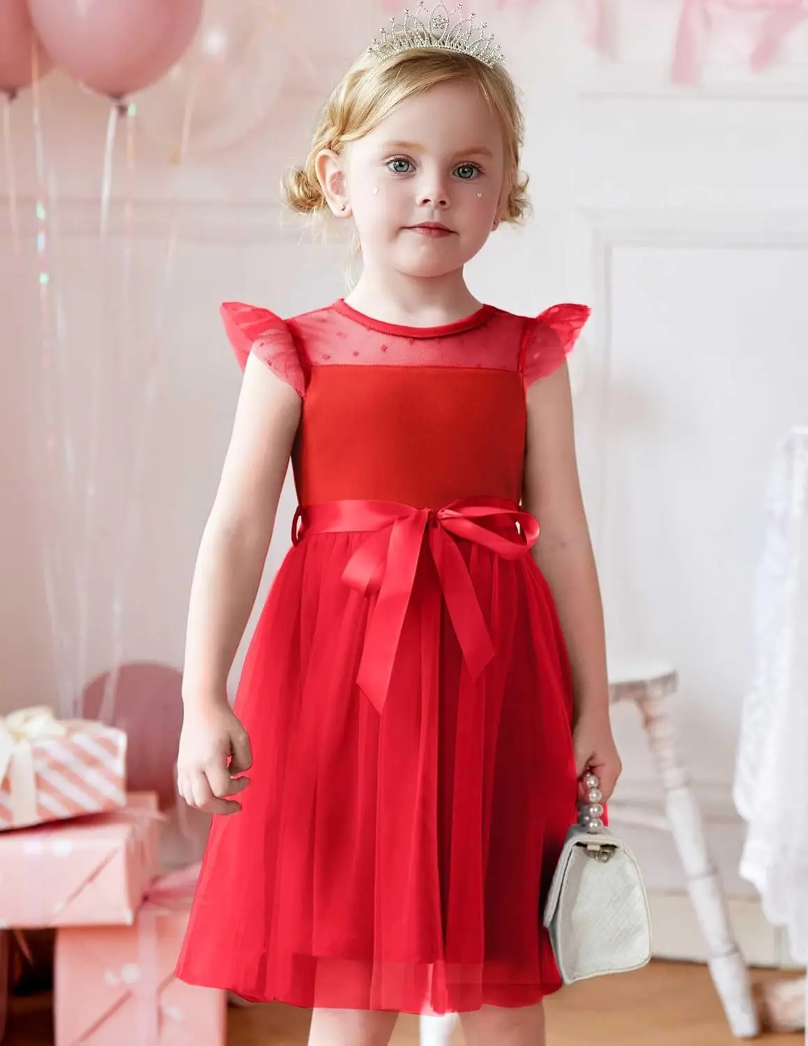 Jeugdige chiffonjurk zomer contrasterende mesh feestjurk, kerst schattige prinses verjaardagsfeestje chiffon jarretel communiejurk