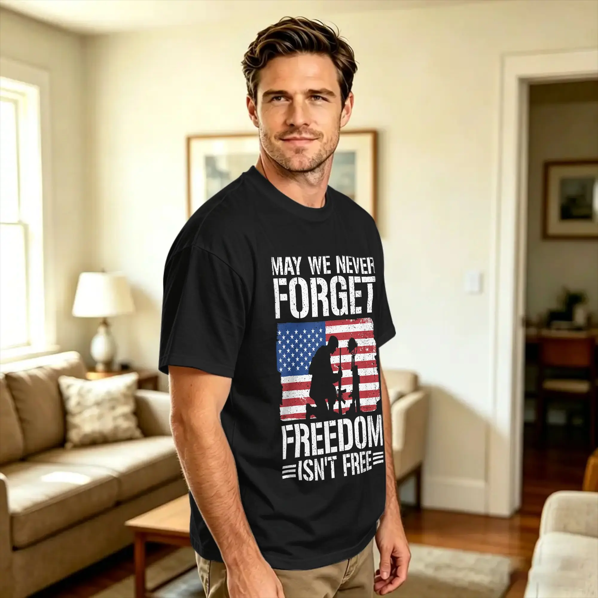 Men's May We Never Forget Freedom Isn‘t Free T Shirts  100 Cotton Tees Summer Streetwear Short Sleeve T-Shirt O Neck Tee Shirt