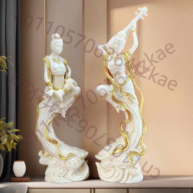 

2 PCS Dunhuang Flying Girl Characters Statue ResinHandmade Sculpture Home Room Office Decoration Chinese Characteristic Gift