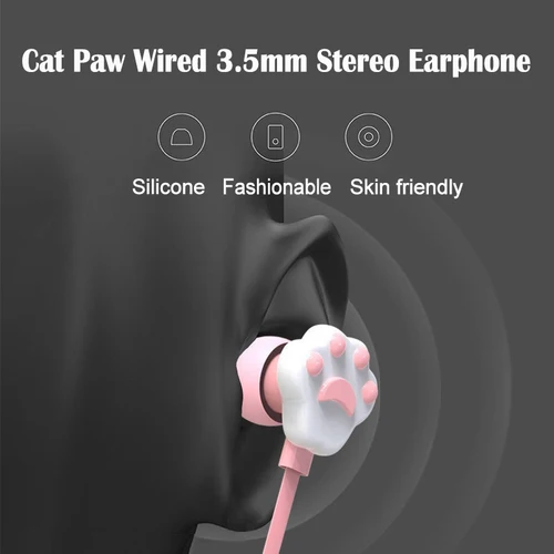 Imagen 2 del producto Auriculares con forma de Pata de Gato, intrauditivos estéreo de 3,5mm con micrófono, auriculares deportivos de moda con cable para teléfono inteligente, MP3, iPad, PC y música