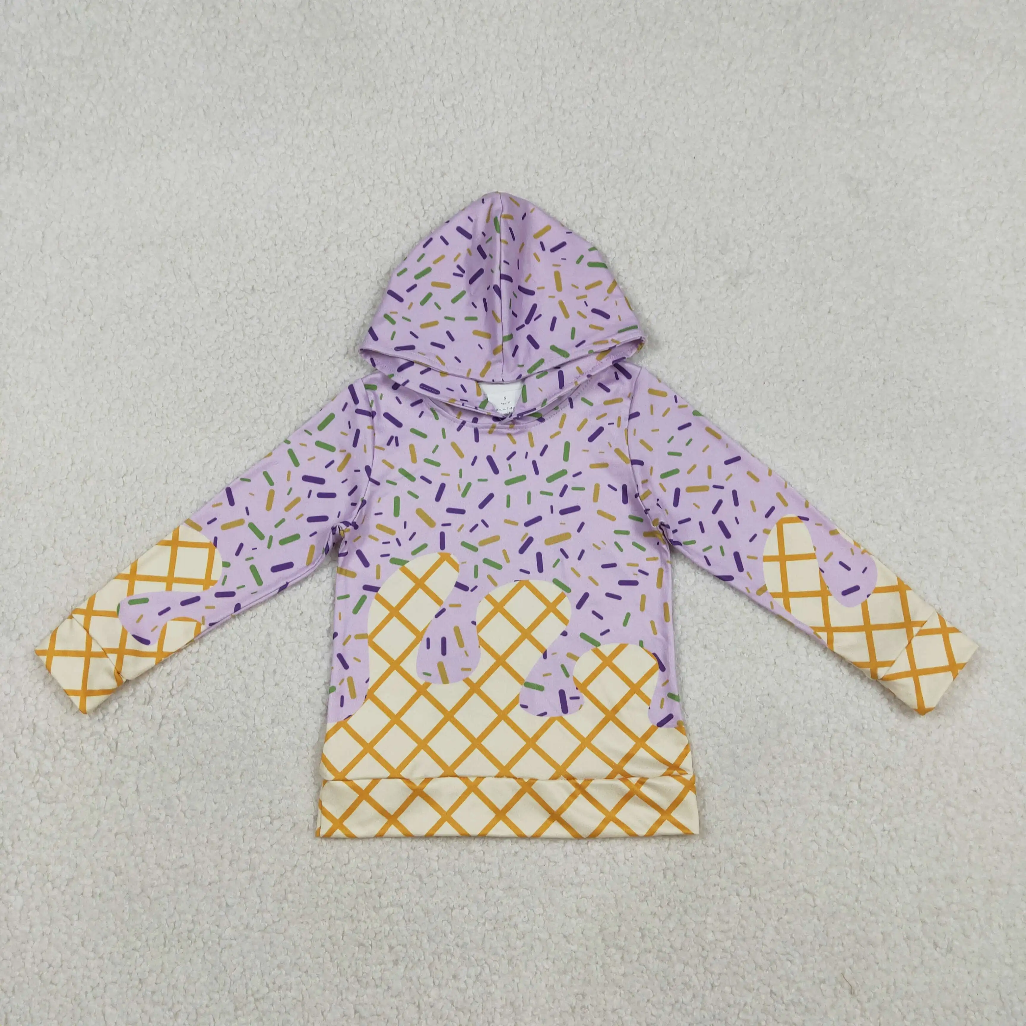 

X12.17 BT1373 Wholesale baby girl spring waffle ice cream light purple hooded long-sleeved top