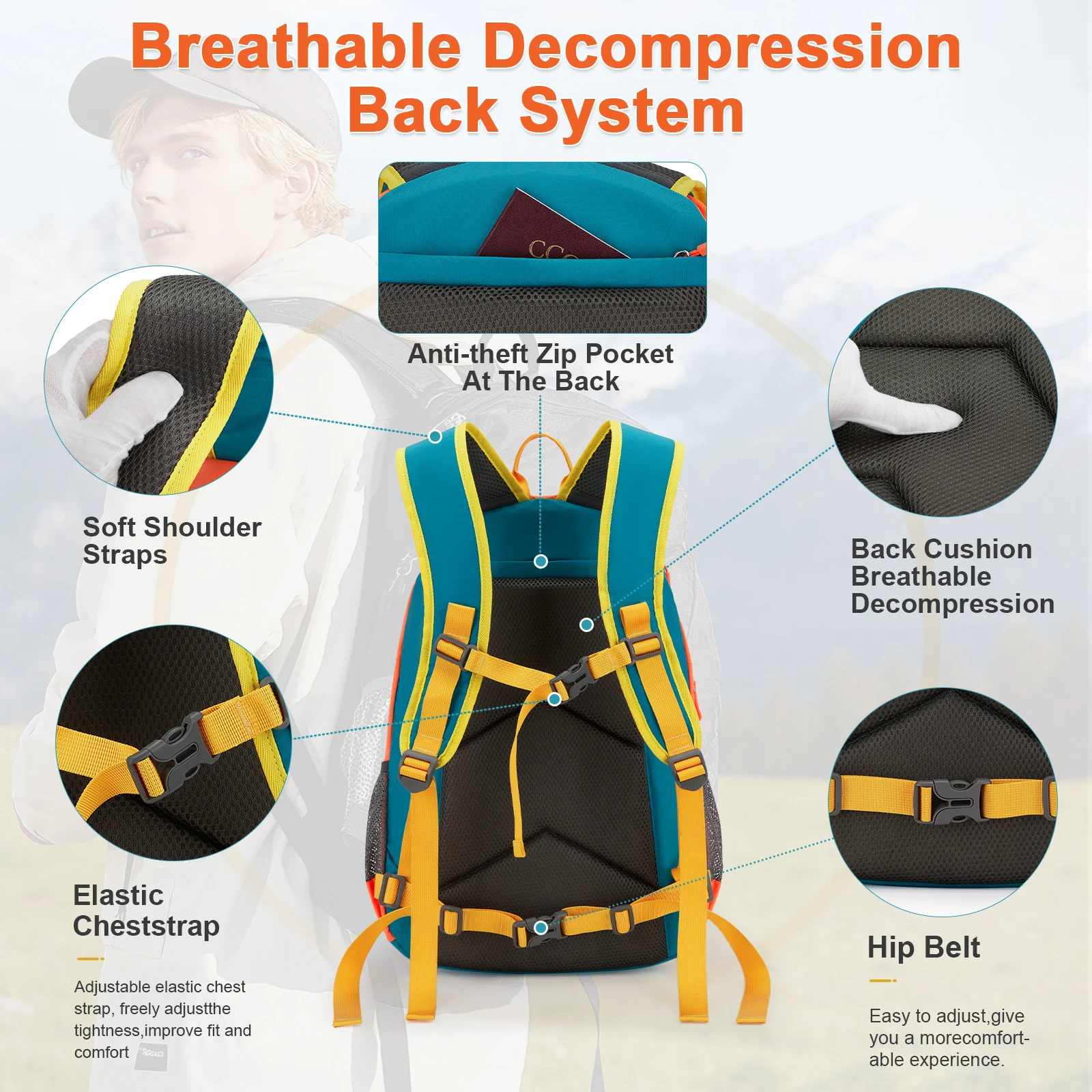 Mochila de caminhada leve ao ar livre para mulheres, mochila de equipamento de caminhada para homens, mochila de viagem de curta distância de grande capacidade