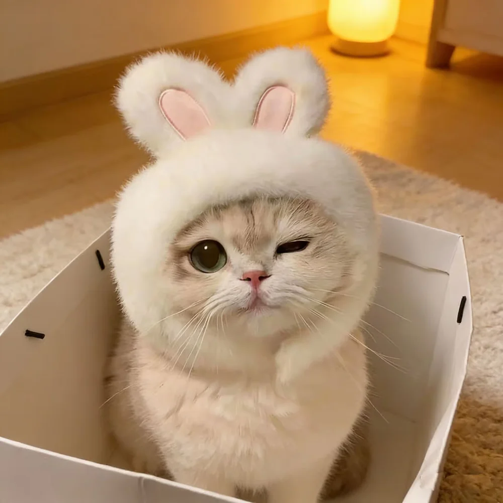 Funny Cat Cap Bear Plush Pet Head Cover Cute Cat Small Dog Winter Warm Headwear Head Cover Cross Dressing Hat Cosplay Costume