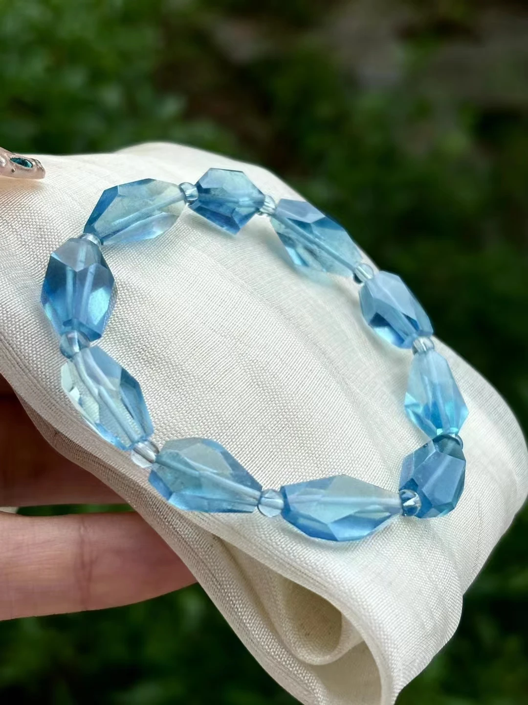 Natural Blue Aquamarine Faceted Clear Beads Bracelet 10x16mm Women Men Brazil Stretch Blue Aquamarine Jewelry AAAAA