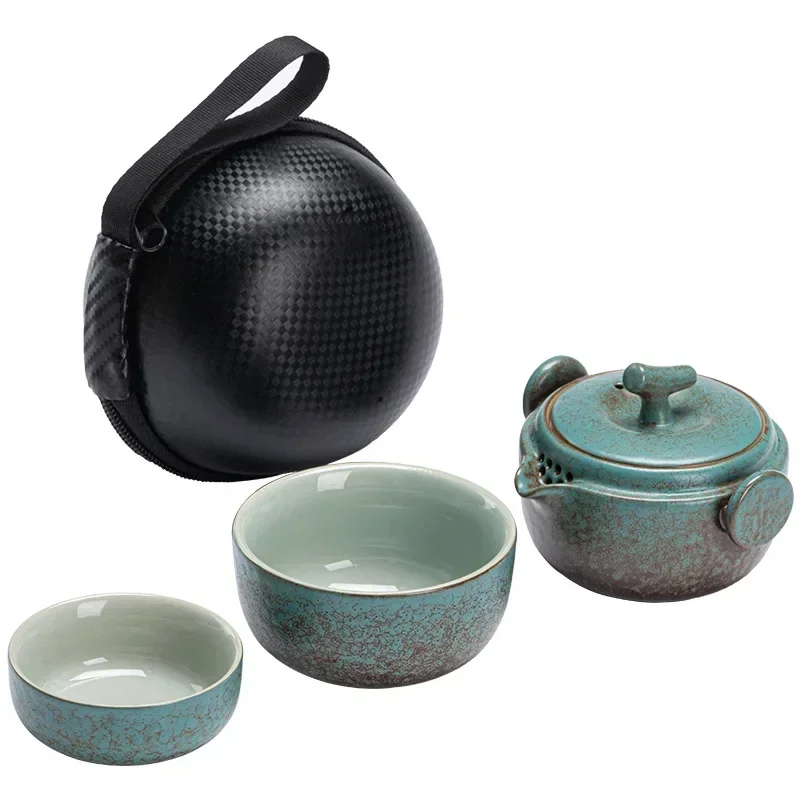 

Ceramic Gongfu Travel Tea Set - Gorgeous Chinese Teapot Set with 2 Tea Cups, Portable Carrying Case