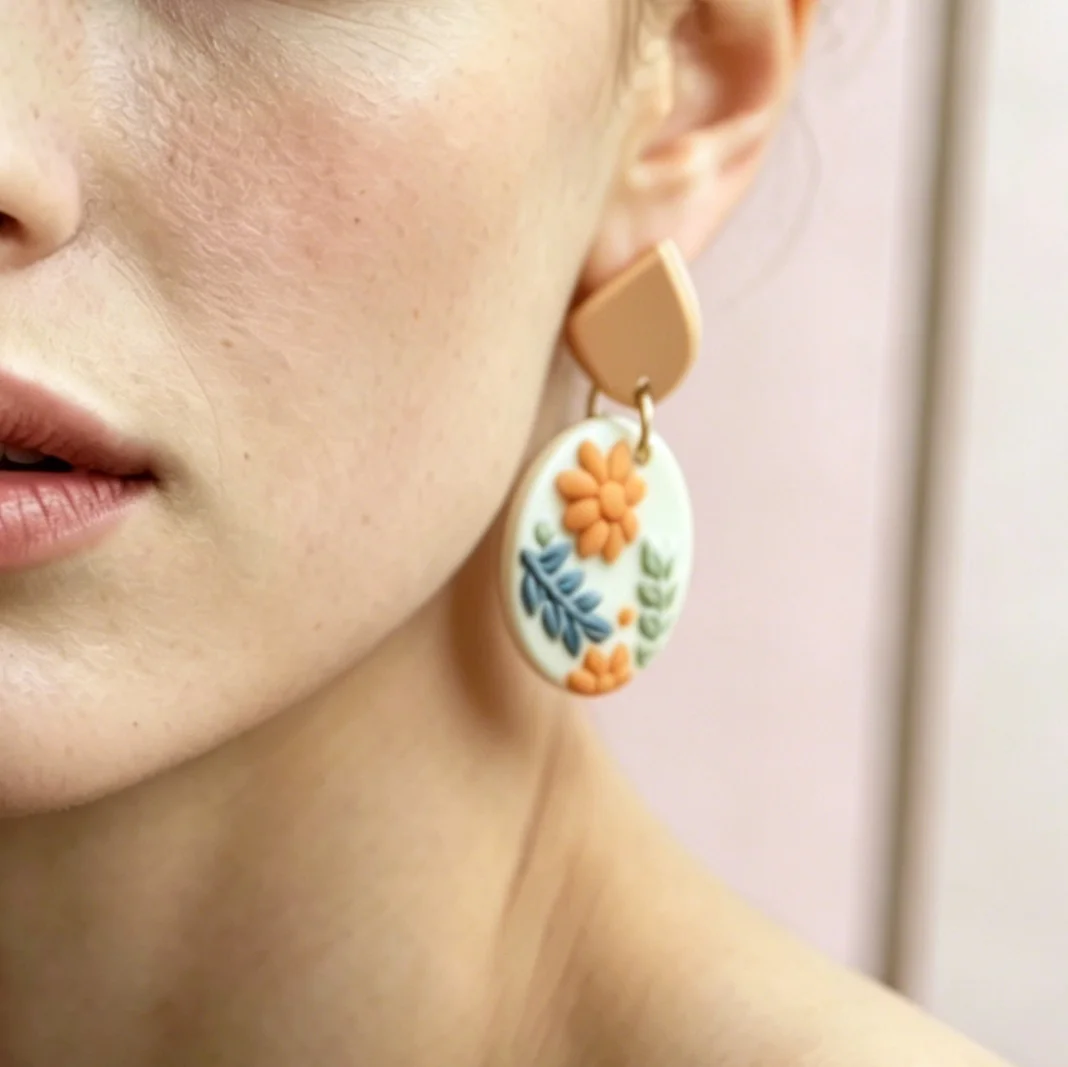 Handmade Sunflower Polymer Clay Earrings Women 3D Floral Hoop Mustard Yellow Sage Green Geometri Botanical Dangle Earrings Gift