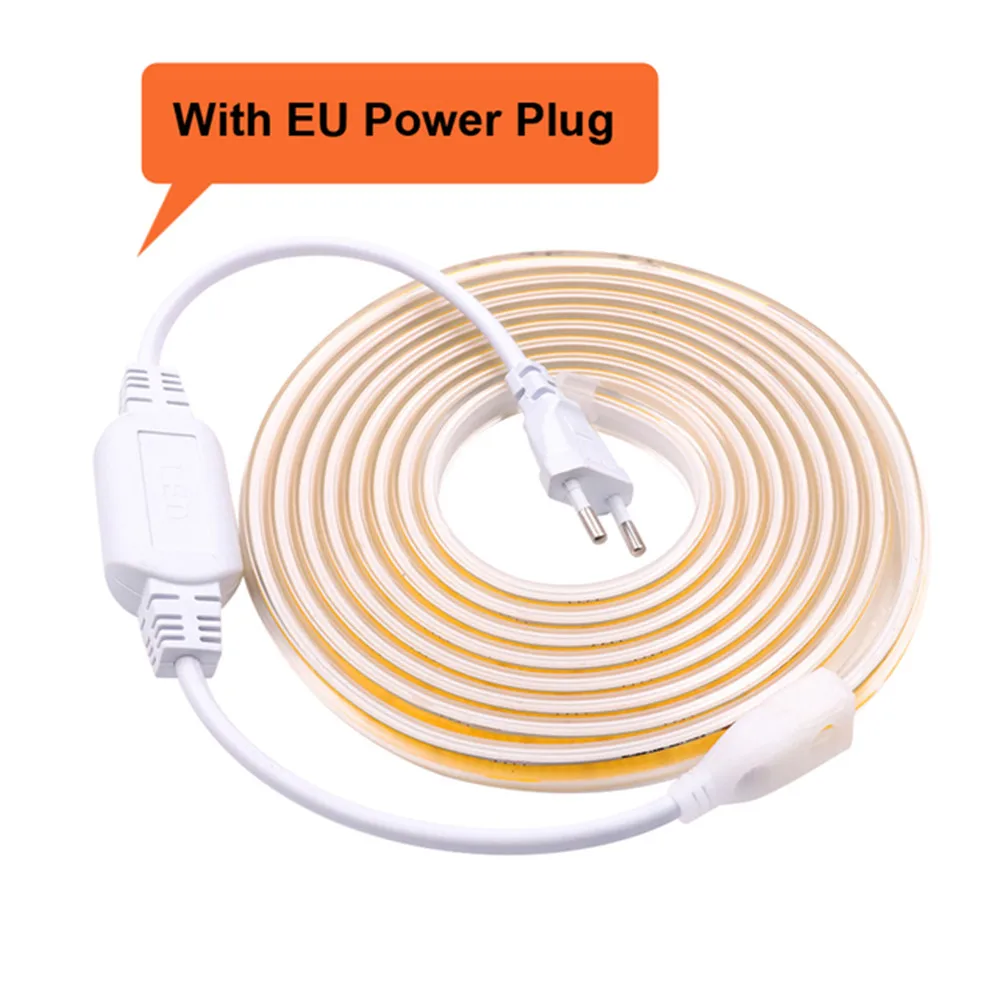 10/5/4/3/2m 220V COB Led Strip Light With Power Plug 288LED/m Super Bright Waterproof CRI 90 Linear Lighting Flexible Ribbon