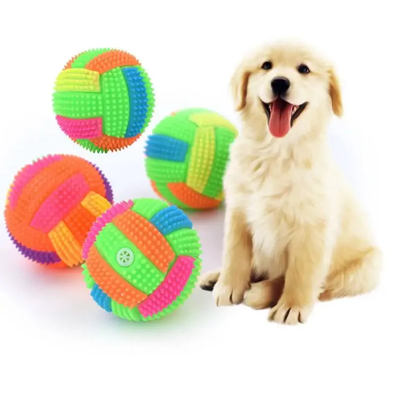 Luminous Elastic Activation Sound Ball Toys Massage Ball with Whistle Dog Cats Chew Bouncy Ball Soccer Glowing Children Pet Toys view 3