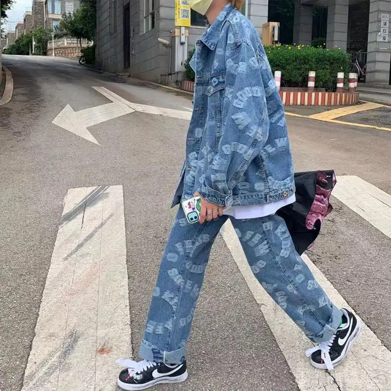 

Spring Autumn Denim Clothing Set For Men Stylish Jacket Jeans 2-piece Suit Denim Jacket Jeans Set