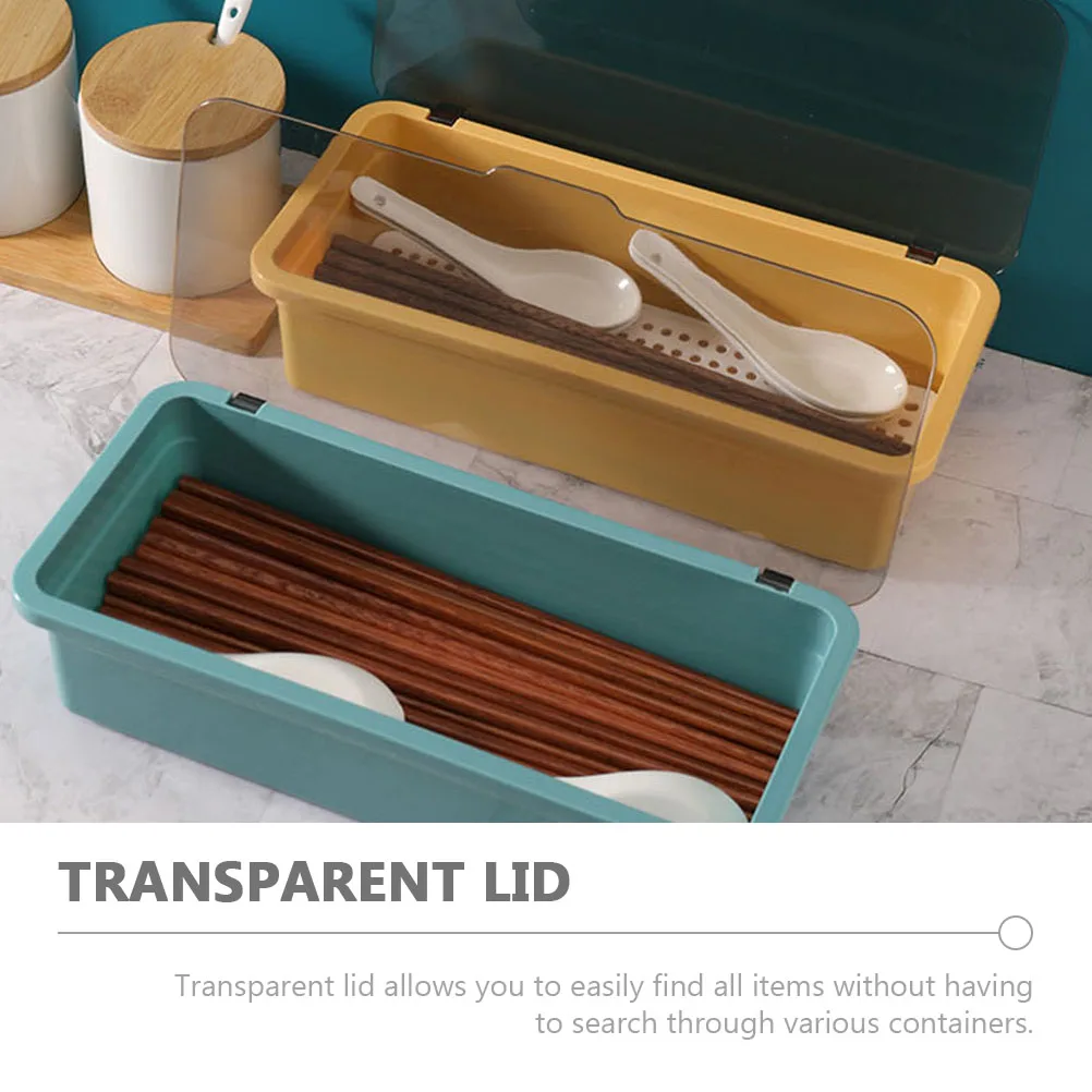 

2pcs Chopsticks Cage Multifunctional Cutlery Box Household Utensil Case Transparent Lid Plastic Storage Organizer Fork